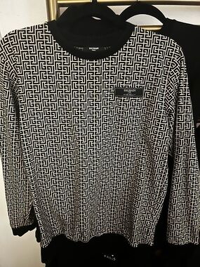 Balmain Black & White Geometric Monogram Sweater